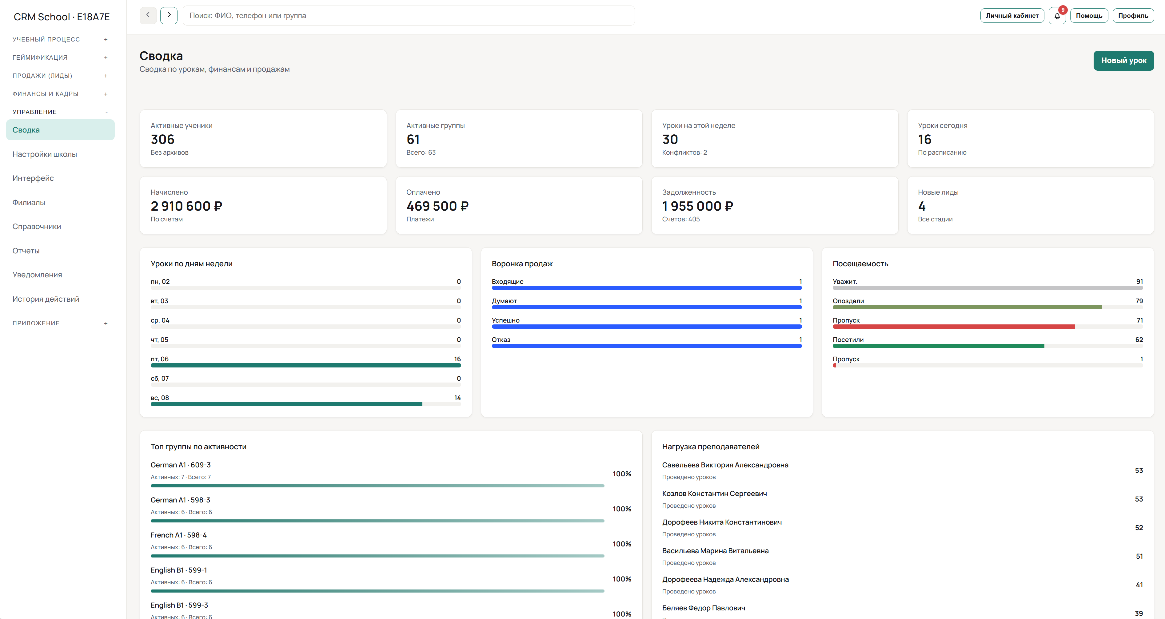 CRM интерфейс: заявки
