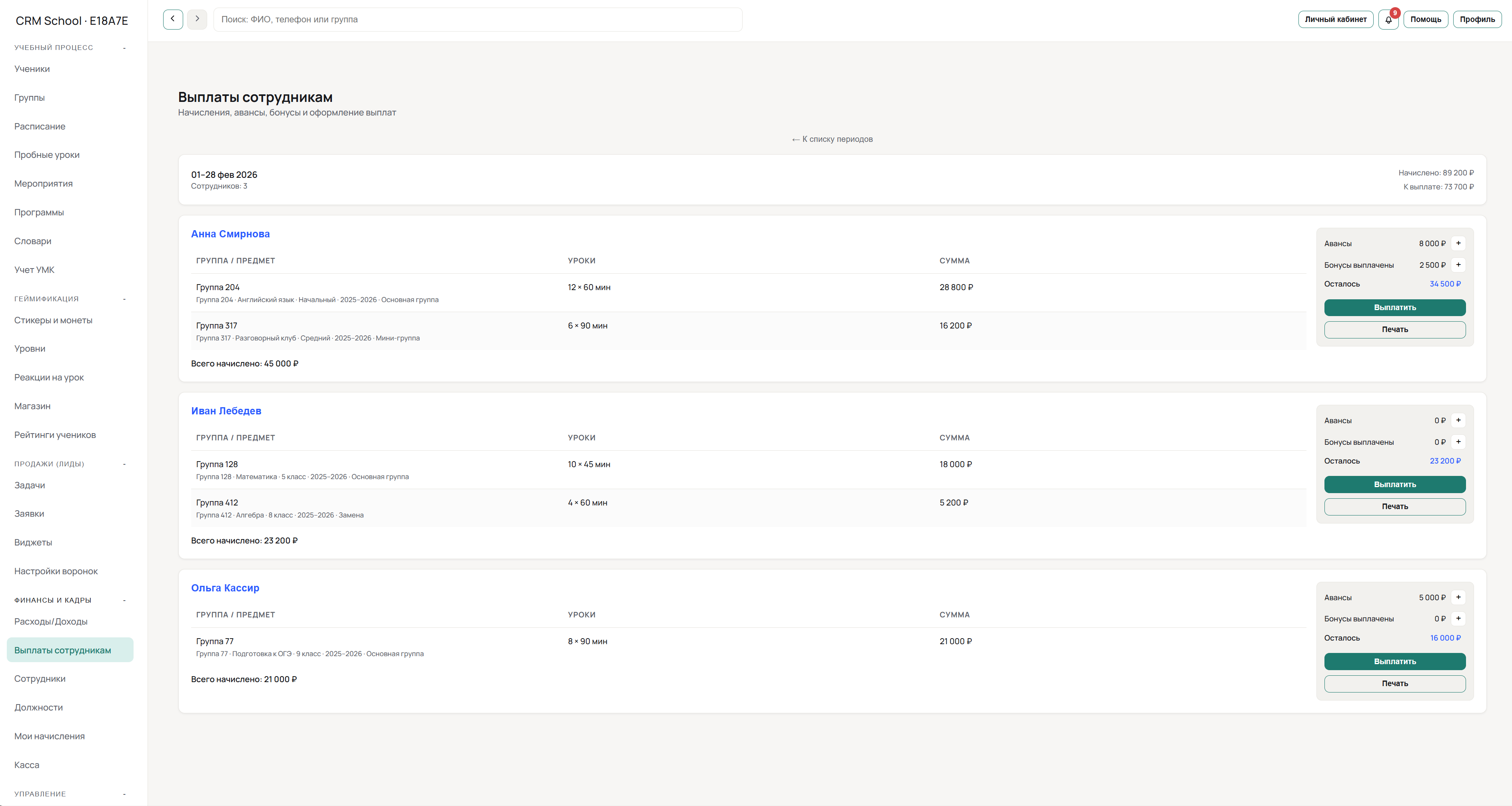 CRM интерфейс: аналитика